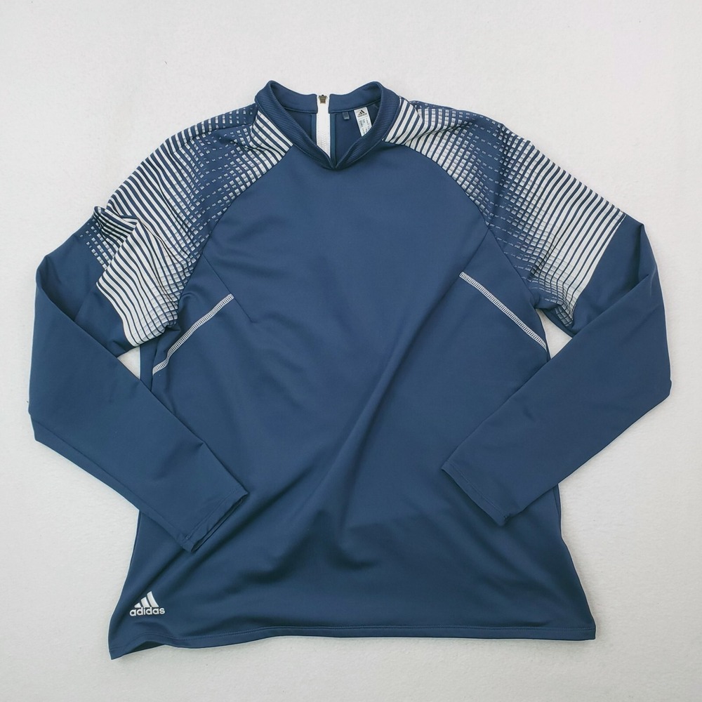 Adidas Sweashirt Womens Extra Large Blue Striped Fleece Pullover Cold RDY